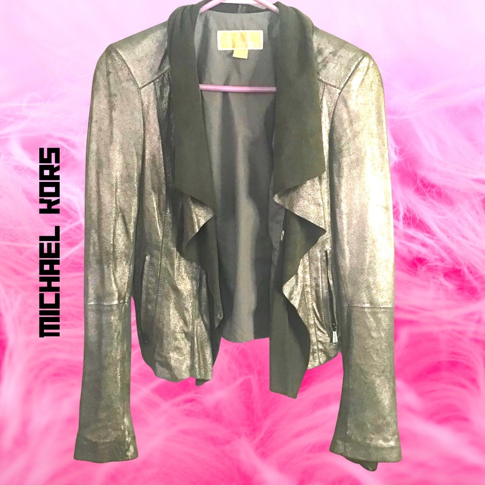 Michael Kors Metallic Silver Genuine Leather Womens Jacket S/P